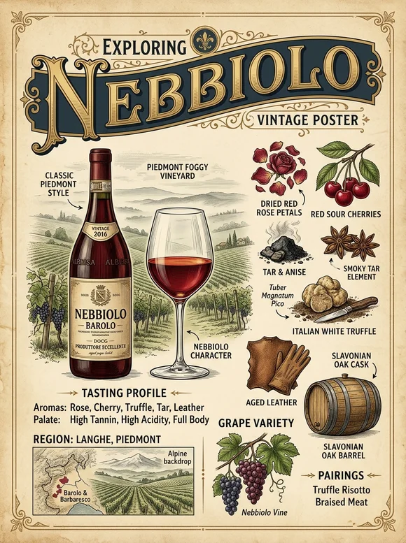 Nebbiolo — poster and bottle