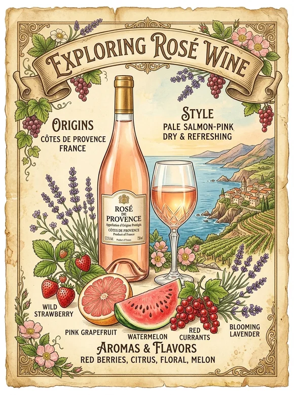 Rosé Wines — poster and bottle