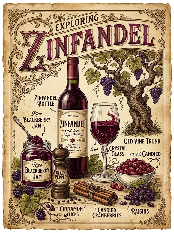 Zinfandel — poster and bottle